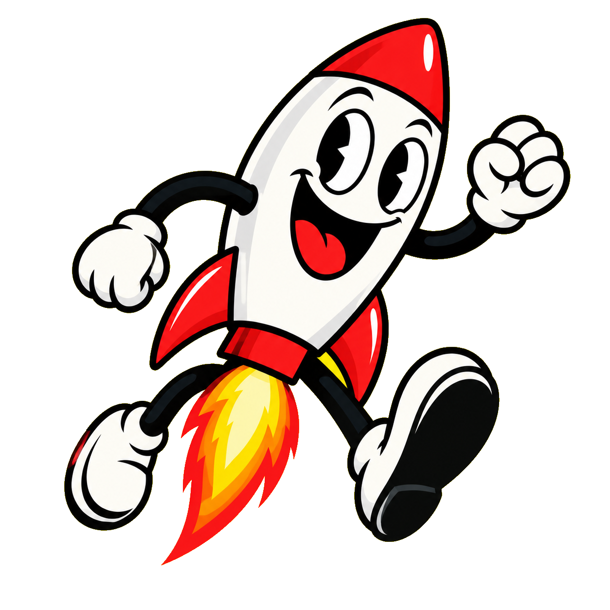 Rocket Leads’ cheerful rocket mascot taking off
